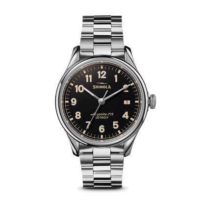 Shinola Vinton 38mm Black Dial Stainless Steel Bracelet Watch