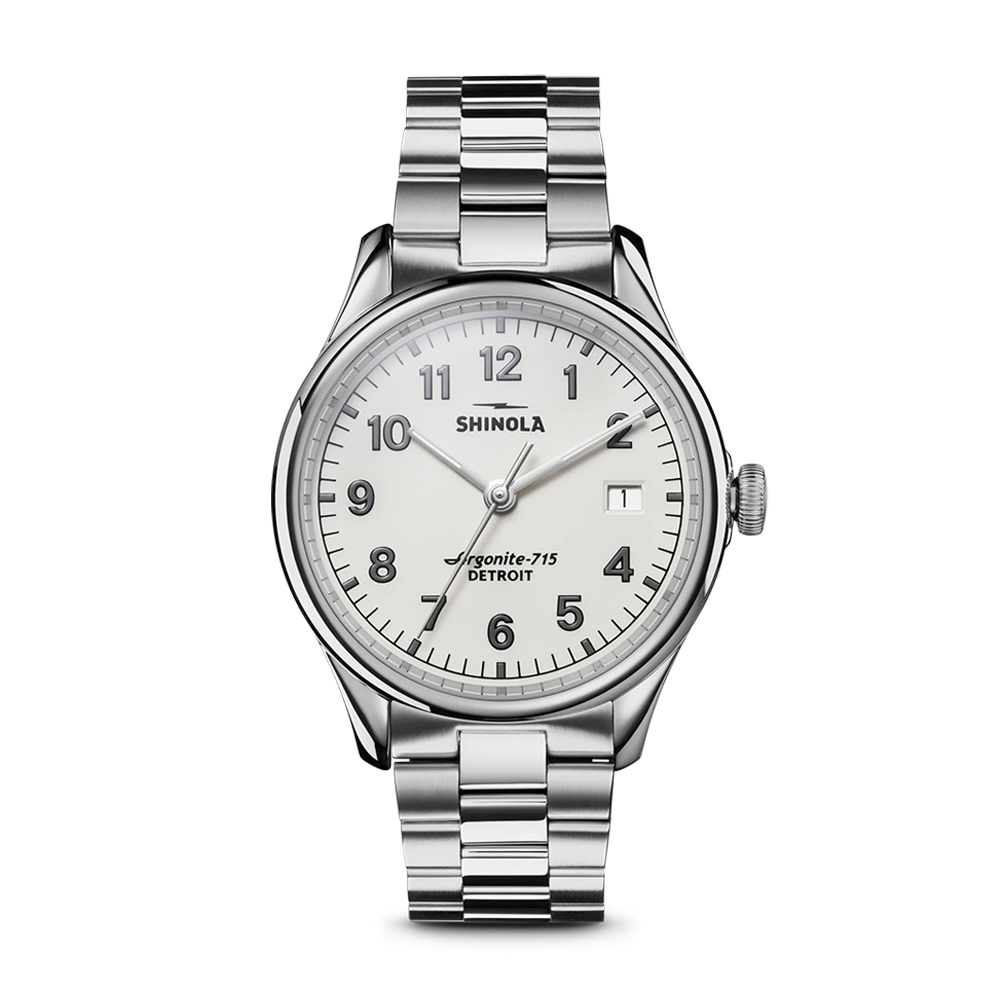 Shinola Vinton 38mm Alabaster Enamel Dial Stainless Steel Bracelet Watch