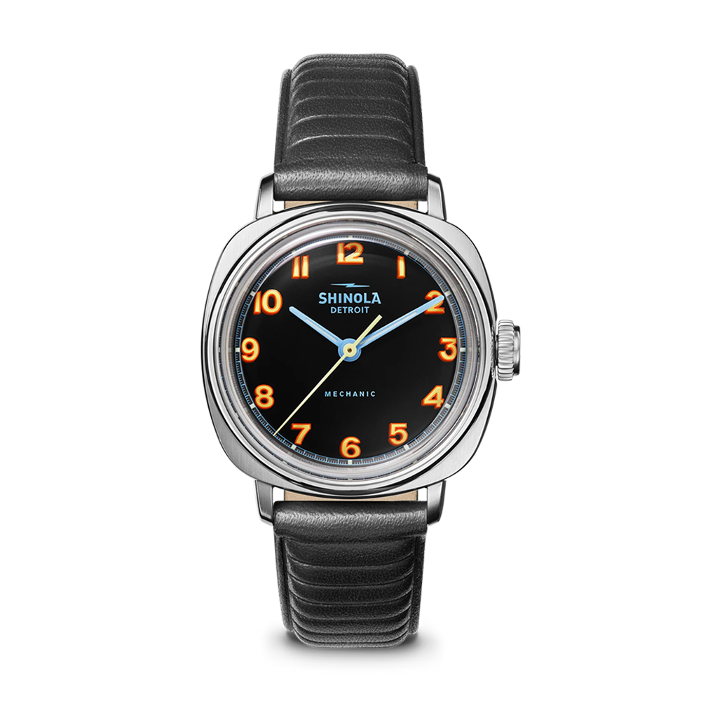 Shinola Mechanic 39mm Black and Orange Leather Strap Watch