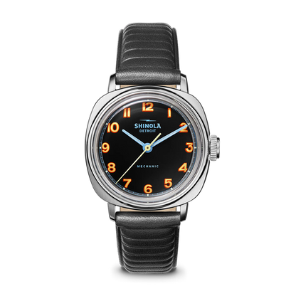 Shinola Mechanic 39mm Black and Orange Leather Strap Watch