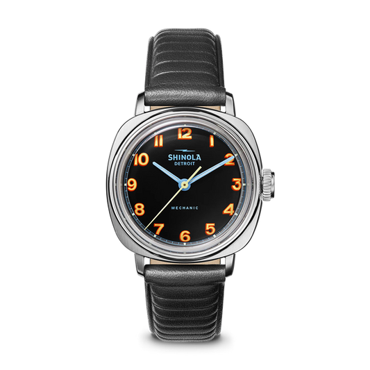 Shinola Mechanic 39mm Black and Orange Leather Strap Watch