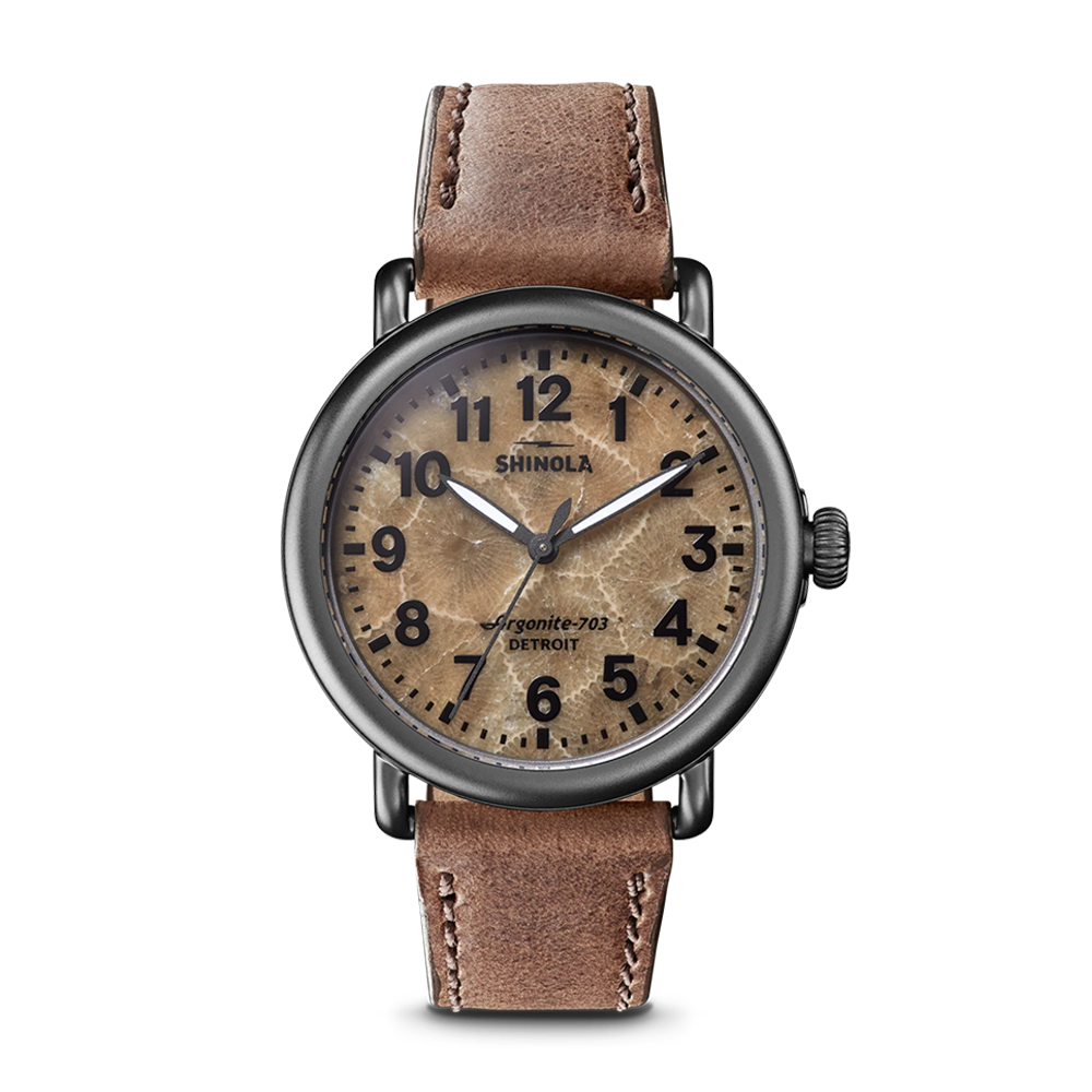 Shinola Runwell 41mm Petoskey Stone Dial Leather Strap Watch