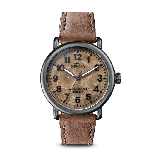 Shinola Runwell 41mm Petoskey Stone Dial Leather Strap Watch