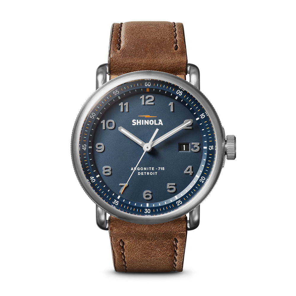 Shinola Canfield Model C56 43mm Continental Blue Dial Tan Leather Strap Watch