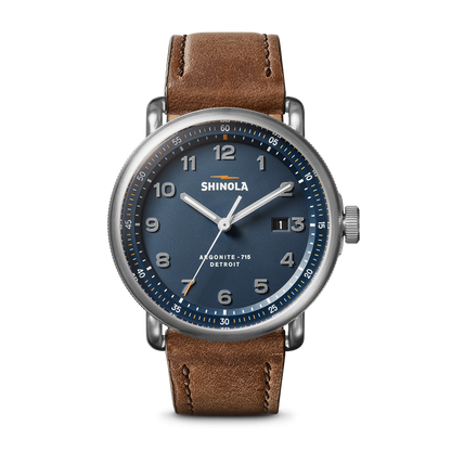 Shinola Canfield Model C56 43mm Continental Blue Dial Tan Leather Strap Watch