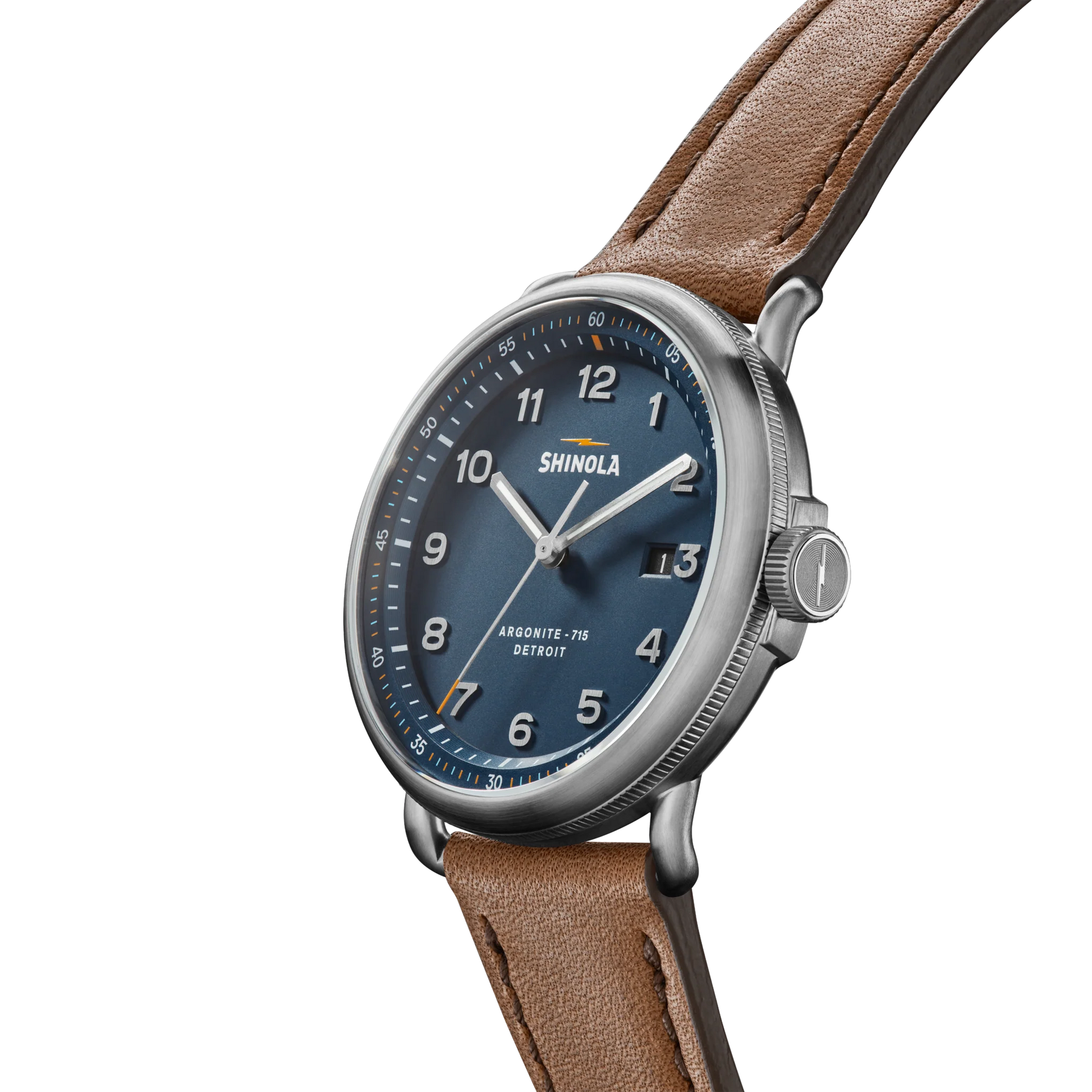 Shinola Canfield Model C56 43mm Continental Blue Dial Tan Leather Strap Watch