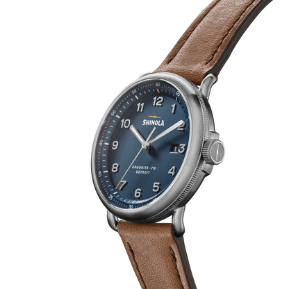 Shinola Canfield Model C56 43mm Continental Blue Dial Tan Leather