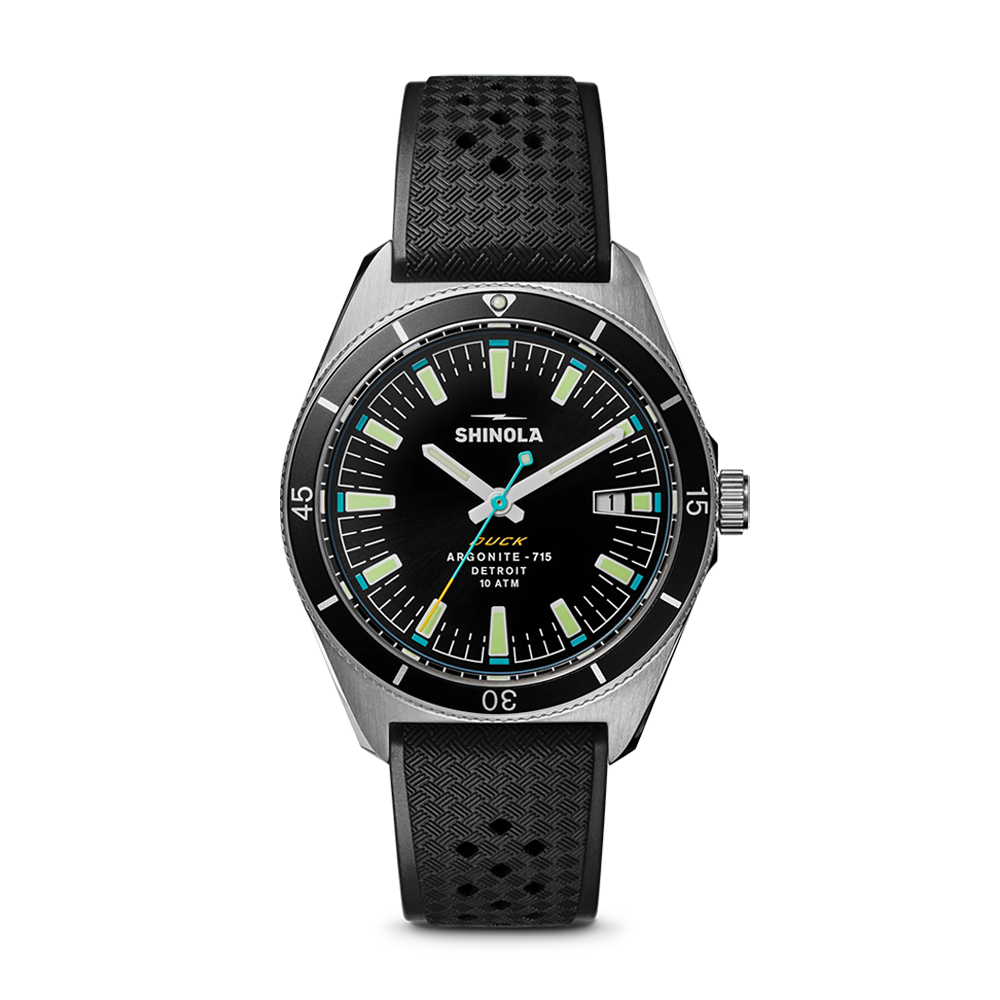 Shinola Duck 40mm Black Dial Rubber Strap Watch