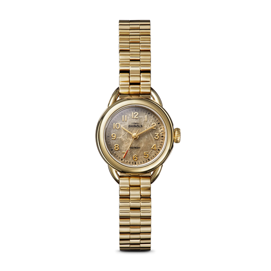 Shinola Runabout 25mm Petoskey Stone Dial Gold PVD Watch