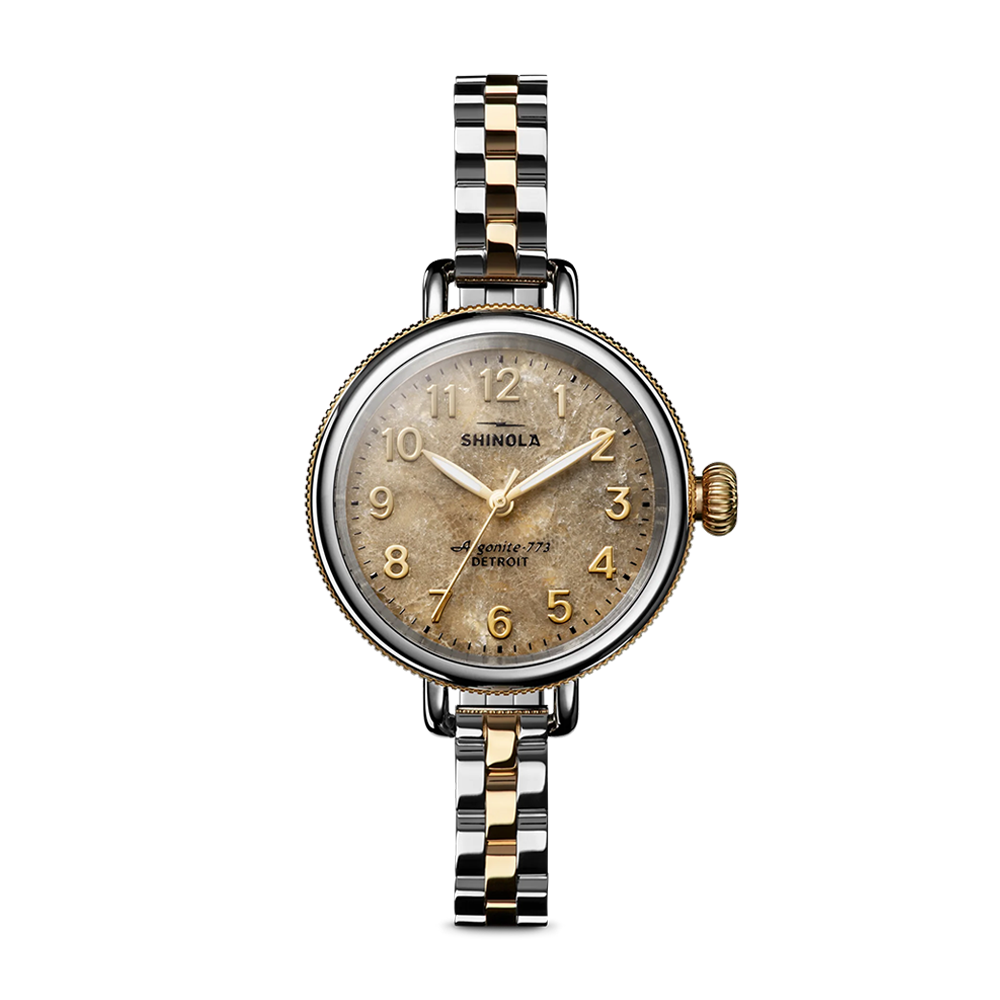 Shinola Birdy 34mm Petoskey Stone Dial Two-Tone Bracelet Watch