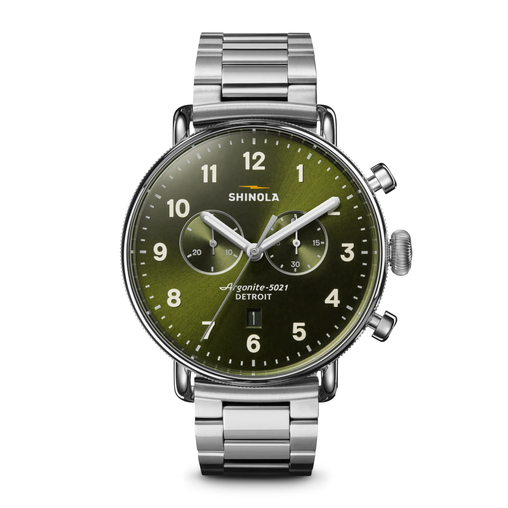 Shinola Canfield Chronograph 43mm Dark Olive Dial Stainless Steel