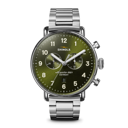 Shinola Canfield Chronograph 43mm Dark Olive Dial Stainless Steel