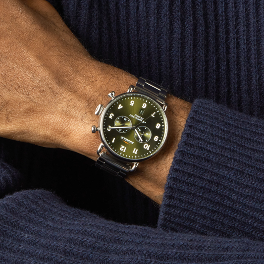 Shinola Canfield Chronograph 43mm Dark Olive Dial Stainless Steel Bracelet Watch