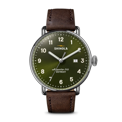 Shinola Canfield 43mm Dark Olive Dial Brown Leather Strap Watch