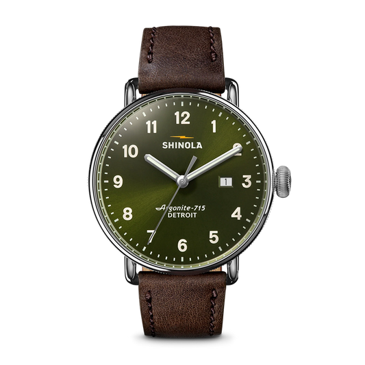 Shinola Canfield 43mm Dark Olive Dial Brown Leather Strap Watch