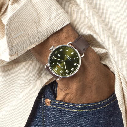 Shinola Canfield 43mm Dark Olive Dial Brown Leather Strap Watch