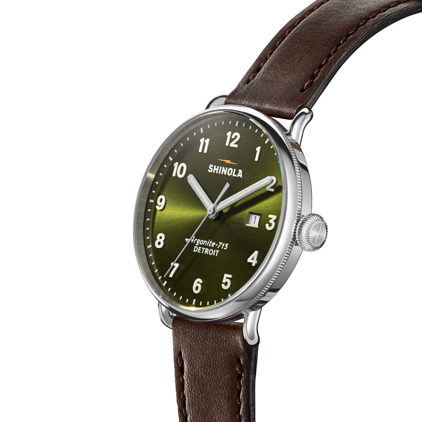 Shinola Canfield 43mm Dark Olive Dial Brown Leather Strap Watch