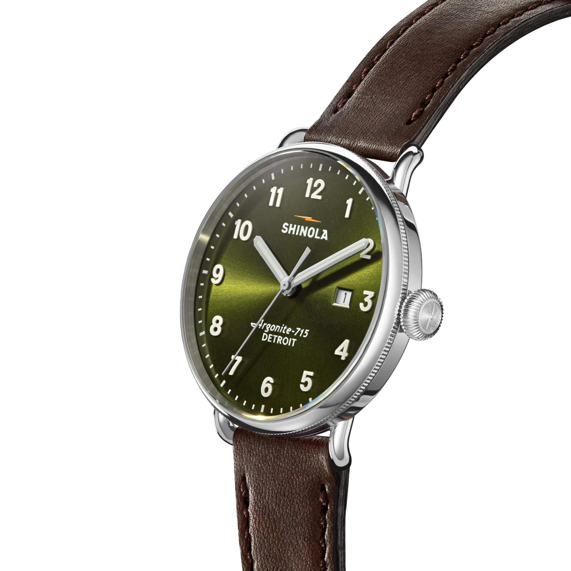 Shinola Canfield 43mm Dark Olive Dial Brown Leather Strap Watch