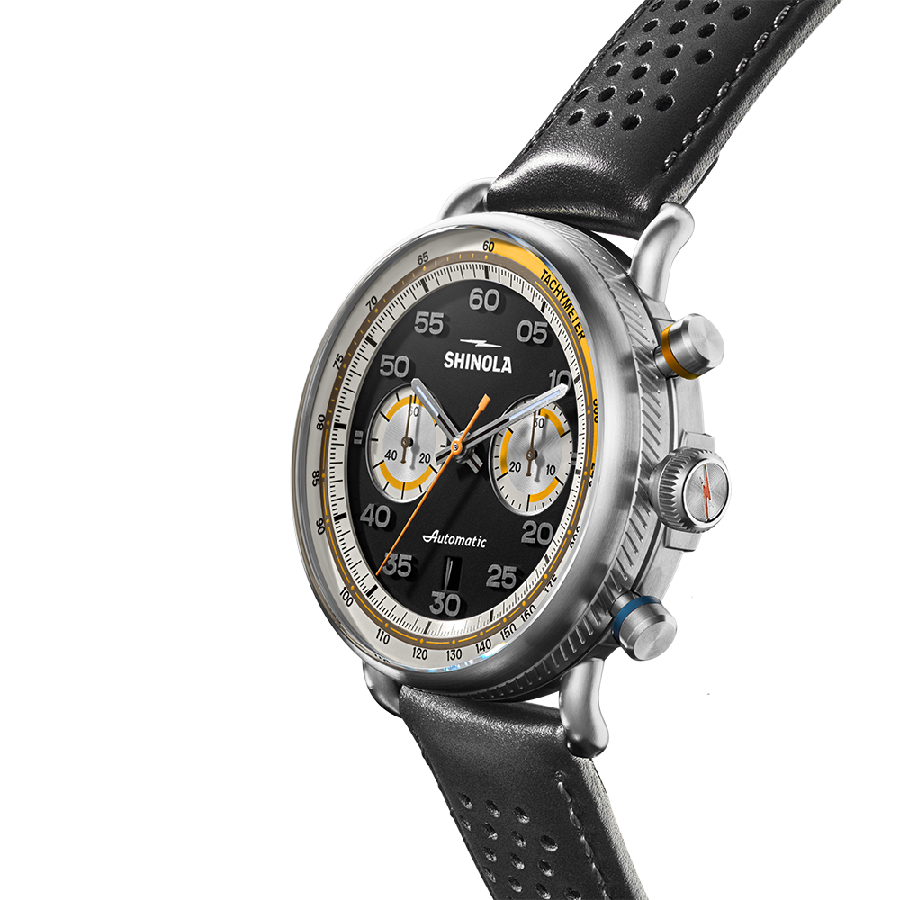 Shinola Canfield Speedway Open Road 44mm Black Dial Black Leather