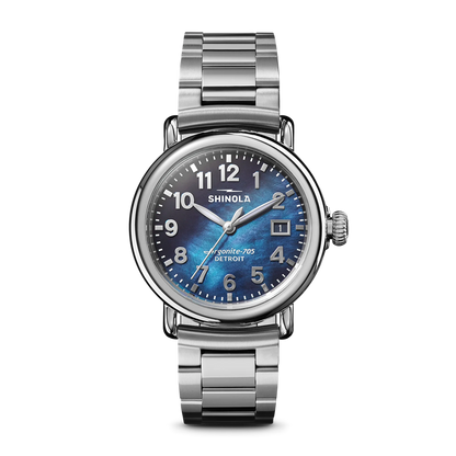 Shinola Runwell 36mm Cadet Blue Mother of Pearl Dial Stainless Steel Bracelet Watch