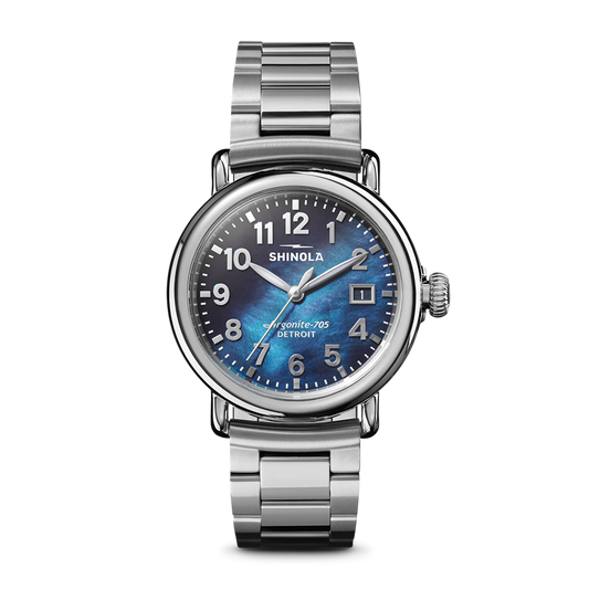 Shinola Runwell 36mm Cadet Blue Mother of Pearl Dial Stainless Steel Bracelet Watch