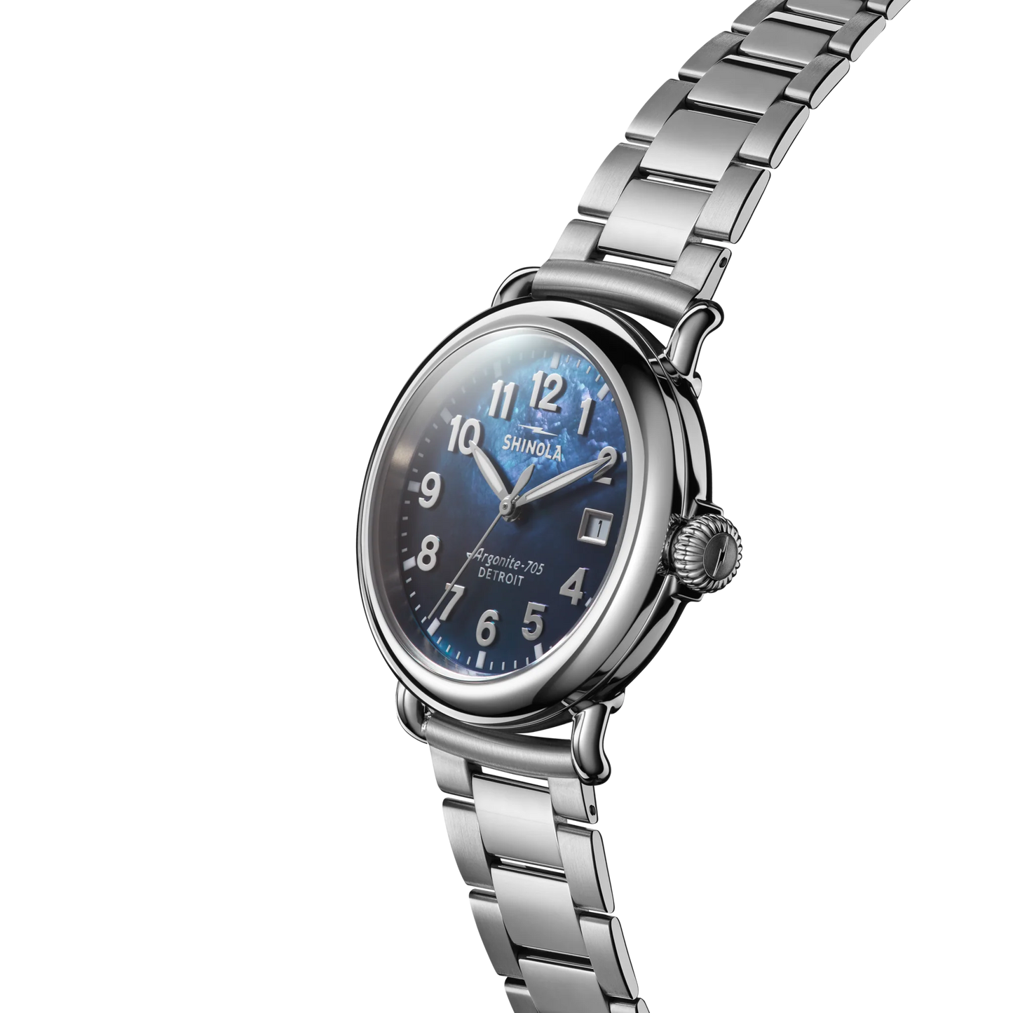 Shinola Runwell 36mm Cadet Blue Mother of Pearl Dial Stainless Steel Bracelet Watch