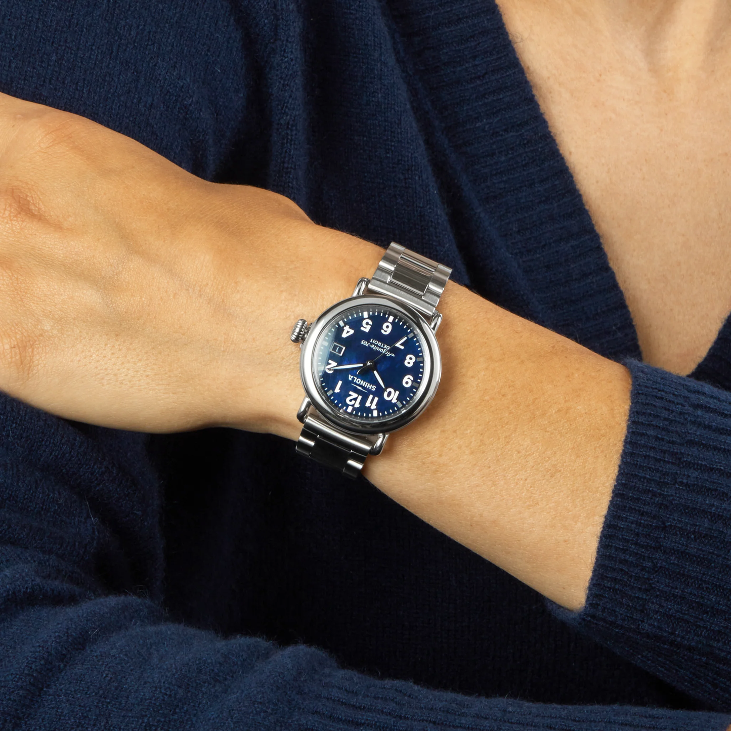 Shinola Runwell 36mm Cadet Blue Mother of Pearl Dial Stainless Steel Bracelet Watch