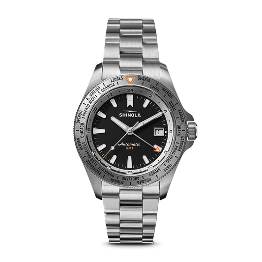 Shinola Monster GMT Worldtimer 40mm Black Dial Stainless Steel Bracelet Watch