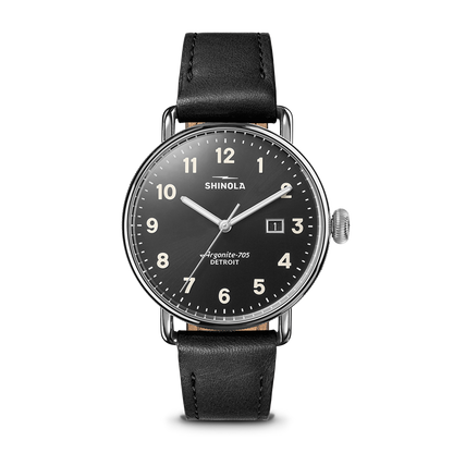 Shinola Canfield 38mm Black Dial Black Leather Strap Watch – King