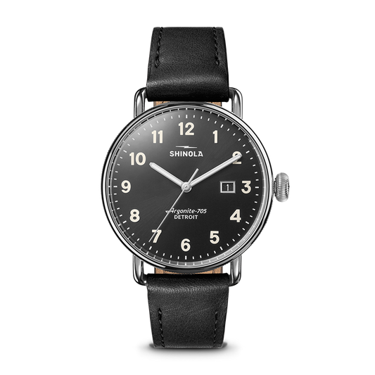 Shinola Canfield 38mm Black Dial Black Leather Strap Watch