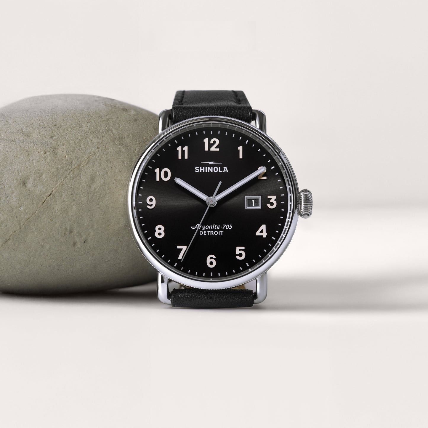 Shinola Canfield 38mm Black Dial Black Leather Strap Watch