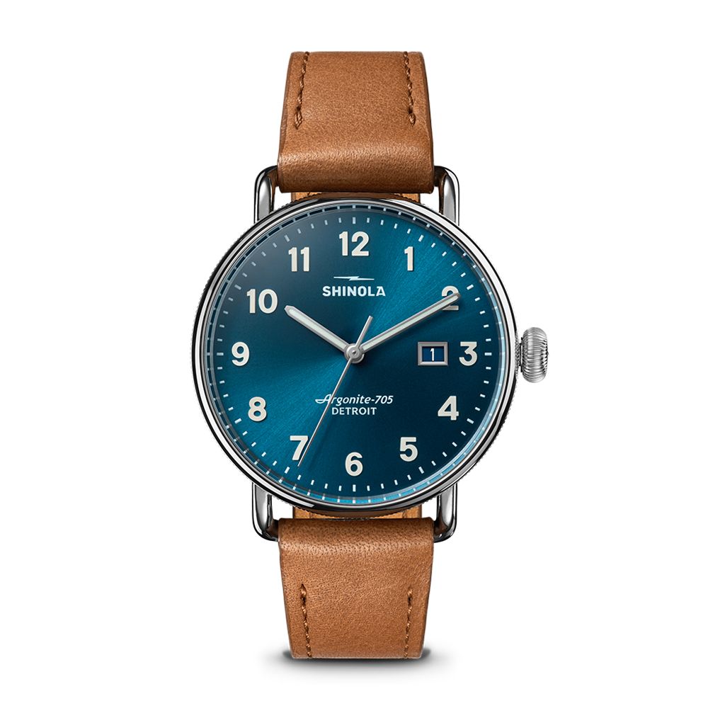 Shinola Canfield 38mm Astro Blue Dial Tan Leather Strap Watch