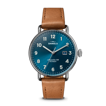 Shinola Canfield 38mm Astro Blue Dial Tan Leather Strap Watch