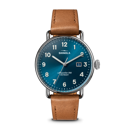 Shinola Canfield 38mm Astro Blue Dial Tan Leather Strap Watch