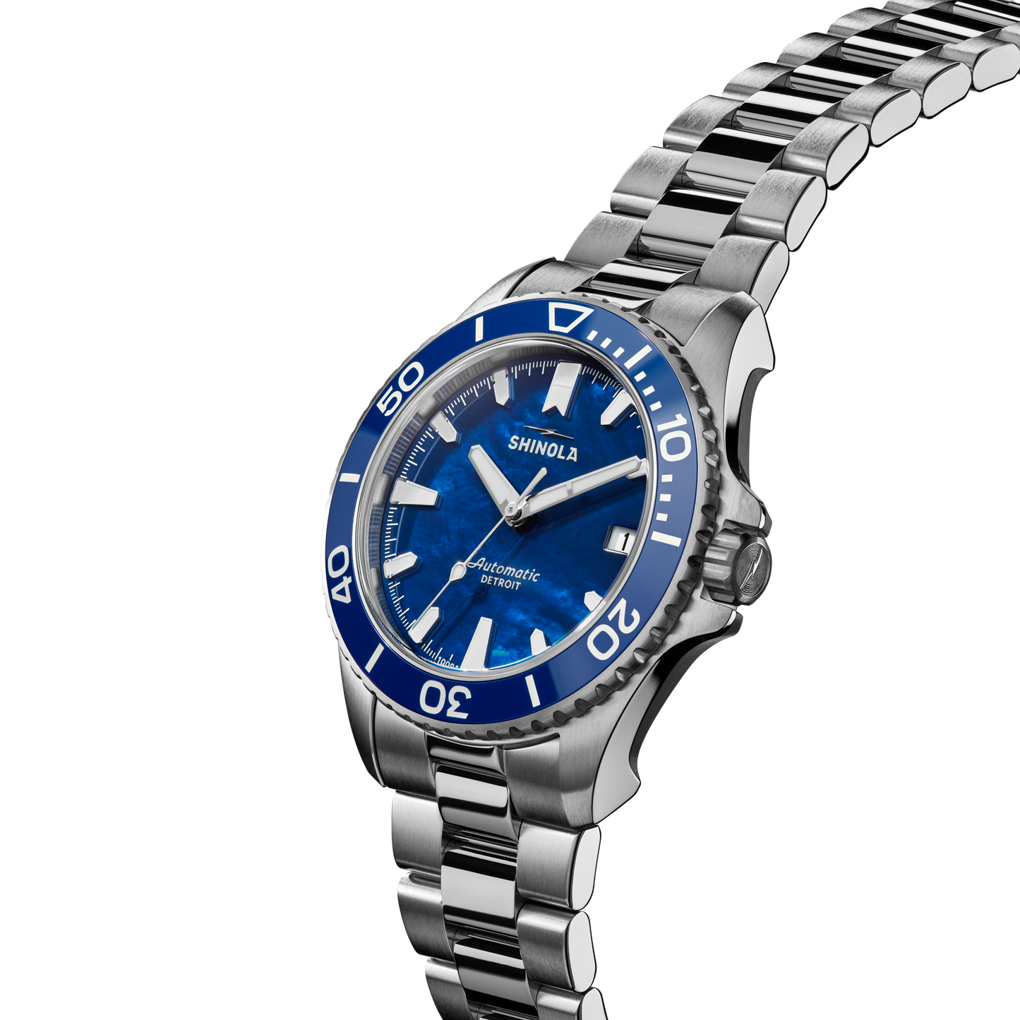 Shinola Monster Lake Michigan 39mm Lake Blue Mother of Pearl Dial Stainless Steel Bracelet Watch