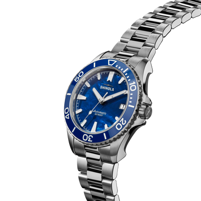 Shinola Monster Lake Michigan 39mm Lake Blue Mother of Pearl Dial Stainless Steel Bracelet Watch