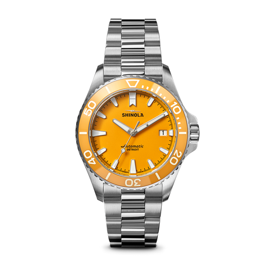 Shinola Monster Lake Huron 39mm Sun Lake Yellow Dial Stainless Steel Bracelet Watch