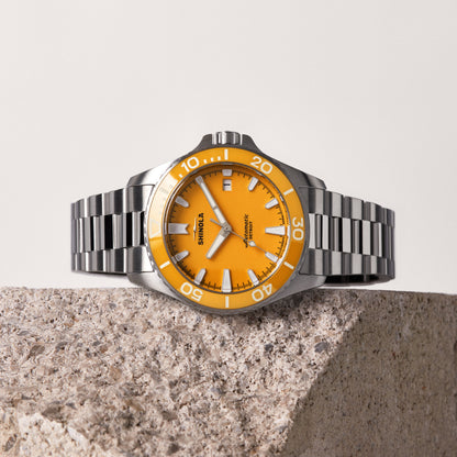 Shinola Monster Lake Huron 39mm Sun Lake Yellow Dial Stainless Steel Bracelet Watch