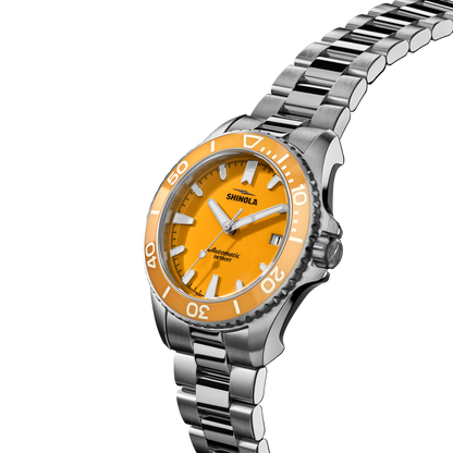 Shinola Monster Lake Huron 39mm Sun Lake Yellow Dial Stainless Steel Bracelet Watch