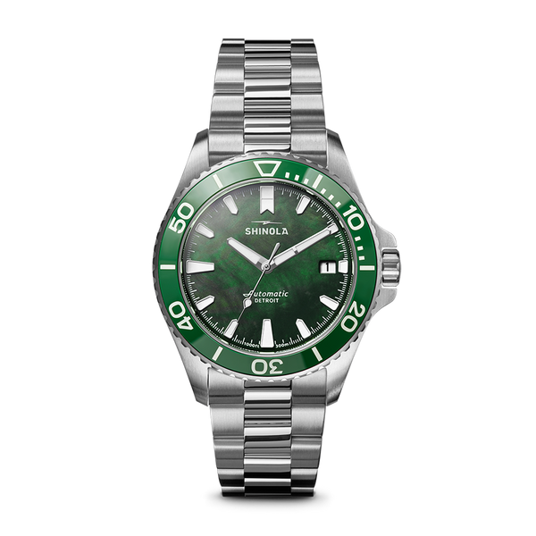 Shinola Monster Lake Ontario 39mm Green Mother of Pearl Dial