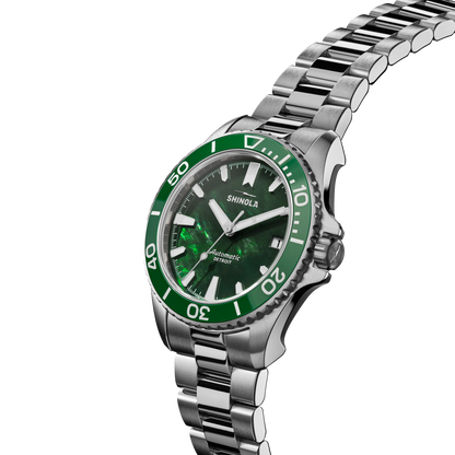 Shinola Monster Lake Ontario 39mm Green Mother of Pearl Dial Stainless Steel Bracelet Watch