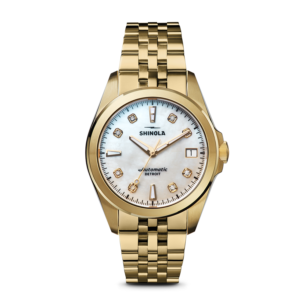Shinola Circadian Monster 36mm White Mother of Pearl Diamond Dial Two-Tone Bracelet Watch