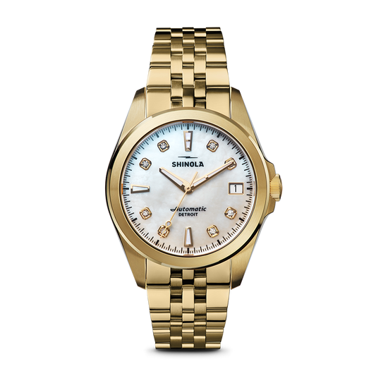 Shinola Circadian Monster 36mm White Mother of Pearl Diamond Dial Two-Tone Bracelet Watch