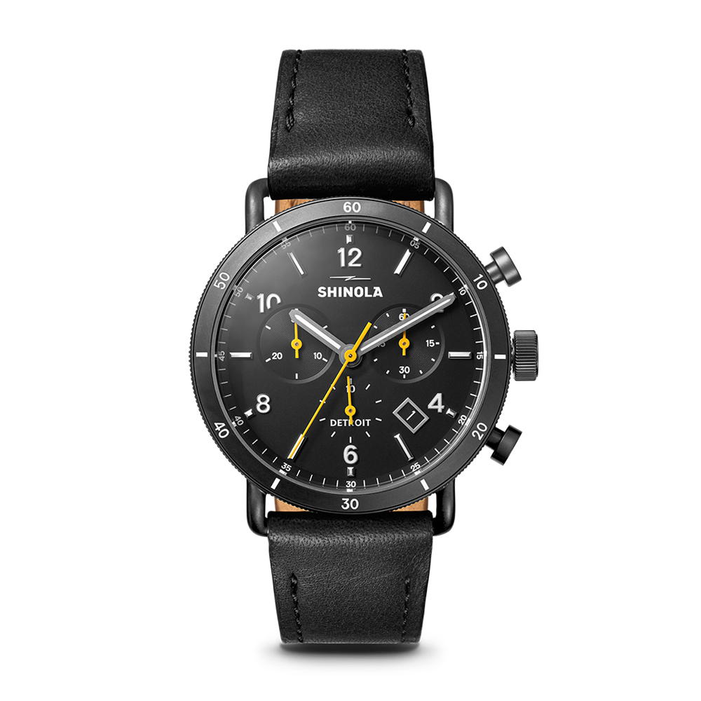Shinola Canfield Sport 40mm Black Dial Black Leather Strap Chronograph Watch