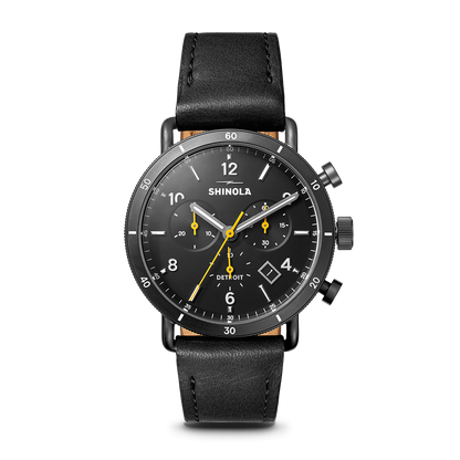 Shinola Canfield Sport 40mm Black Dial Black Leather Strap Chronograph Watch