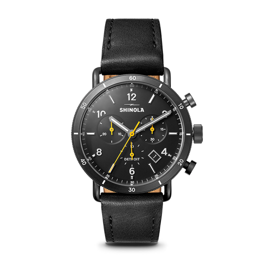 Shinola Canfield Sport 40mm Black Dial Black Leather Strap Chronograph Watch