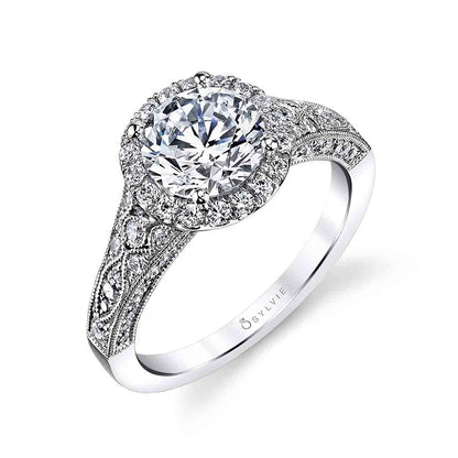 Sylvie Cheri 18K White Gold Vintage Style Engagement Ring Mounting