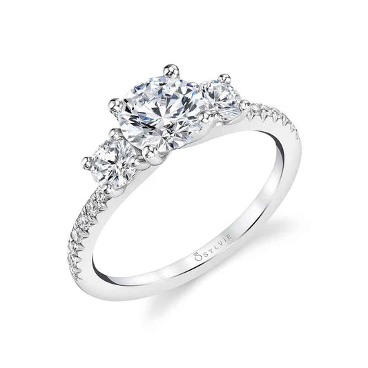 Sylvie Gemma 18K White Gold Three Stone Engagement Ring Mounting