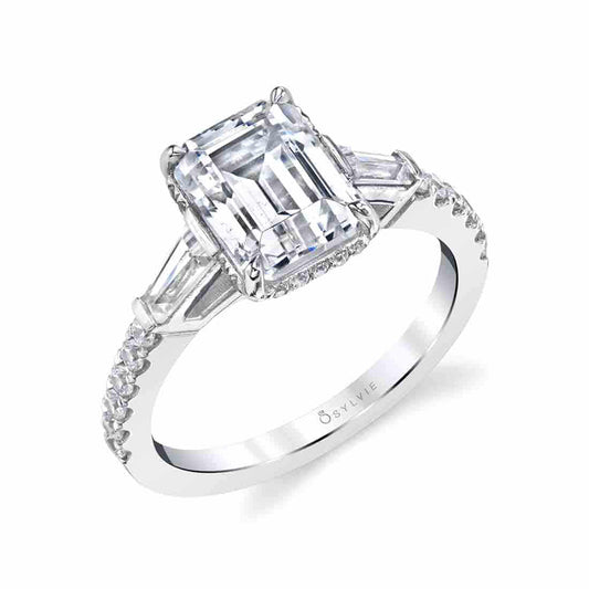 Sylvie Isla Three Stone 18K White Gold Engagement Ring Mounting