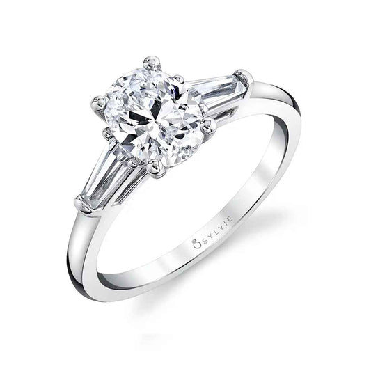 Sylvie Nicolette 18K White Gold Oval 3-Stone Engagement Ring Mounting